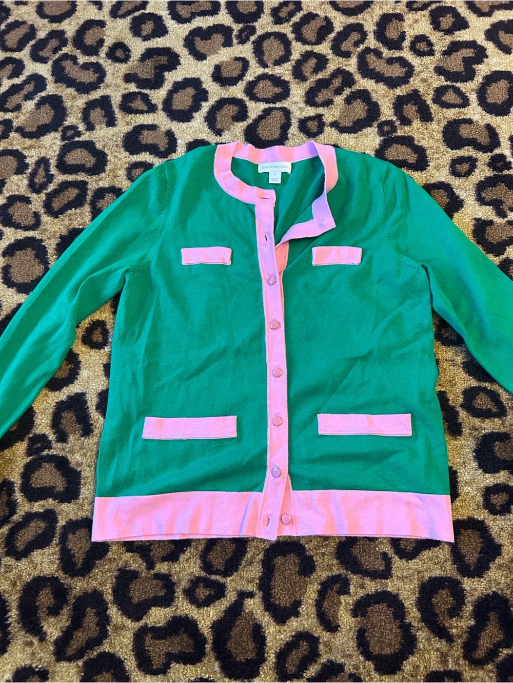 Green & Pink Contrast Trim Cardigan Jacket - Women